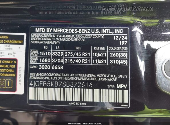 4JGFB5KB7SB372616 2025 MERCEDES-BENZ GLE 450 Черный Вид подкапотного пространства