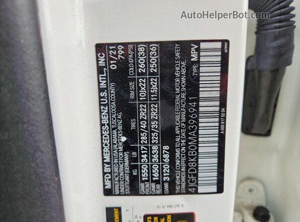 4JGFD8KB0MA396941 2021 MERCEDES-BENZ GLE White Widok naklejki z numerem VIN