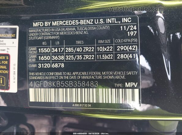 4JGFD8KB5SB358483 2025 MERCEDES-BENZ AMG GLE 63 COUPE Black Вид підкапотного простору