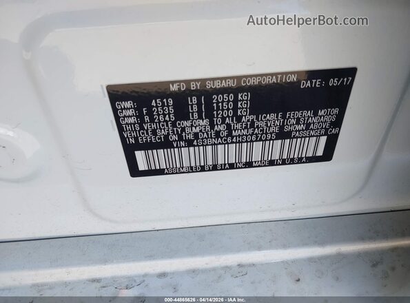 4S3BNAC64H3067095 2017 SUBARU LEGACY White Widok komory silnika
