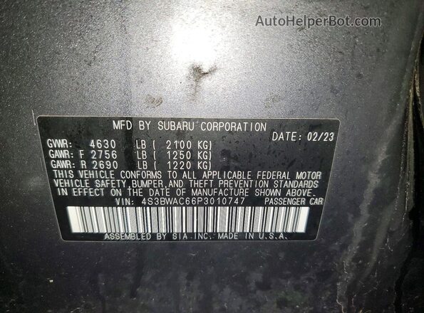 4S3BWAC66P3010747 2023 SUBARU LEGACY Gray Вид підкапотного простору