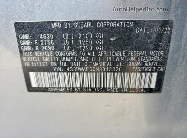 4S3BWAF60N3013328 2022 SUBARU LEGACY Серебряный Вид подкапотного пространства