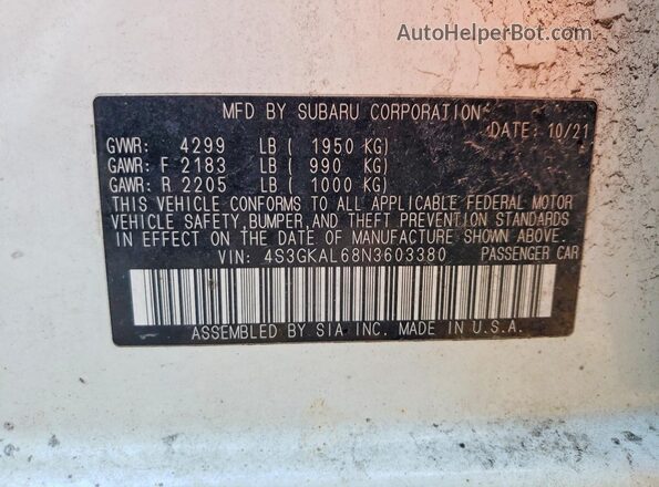 4S3GKAL68N3603380 2022 SUBARU IMPREZA White Widok komory silnika