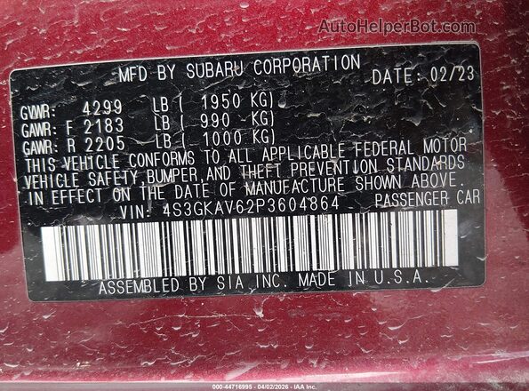 4S3GKAV62P3604864 2023 SUBARU IMPREZA Red 