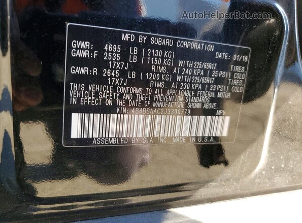 4S4BSAAC2J3300779 2018 SUBARU OUTBACK Black Vista interior de 360 grados