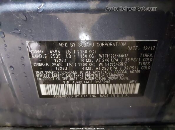 4S4BSAAC5J3283296 2018 SUBARU OUTBACK Синий Вид подкапотного пространства
