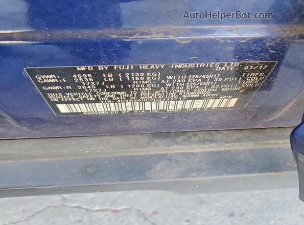 4S4BSAHC2H3333717 2017 SUBARU OUTBACK Blue Вид підкапотного простору