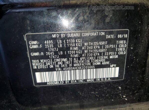 4S4BSAHC6K3205665 2019 SUBARU OUTBACK Black Widok wnętrza 360 stopni