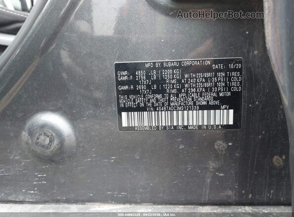 4S4BTADC3M3121339 2021 SUBARU OUTBACK Gray Вид підкапотного простору