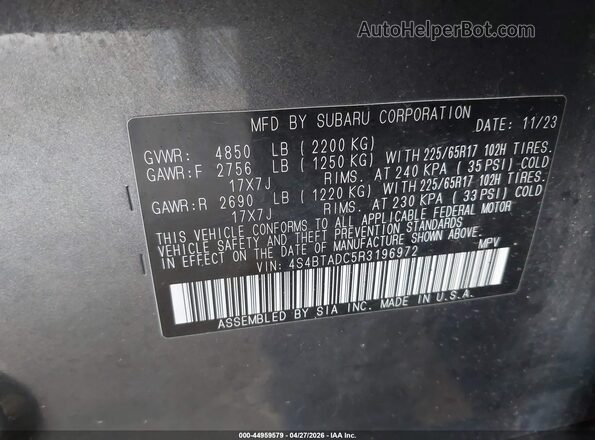 4S4BTADC5R3196972 2024 SUBARU OUTBACK Gray 