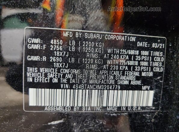 4S4BTANCXM3204779 2021 SUBARU OUTBACK Black 360 interior view