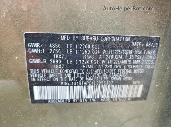4S4BTAPC4L3256307 2020 SUBARU OUTBACK Зеленый Вид подкапотного пространства