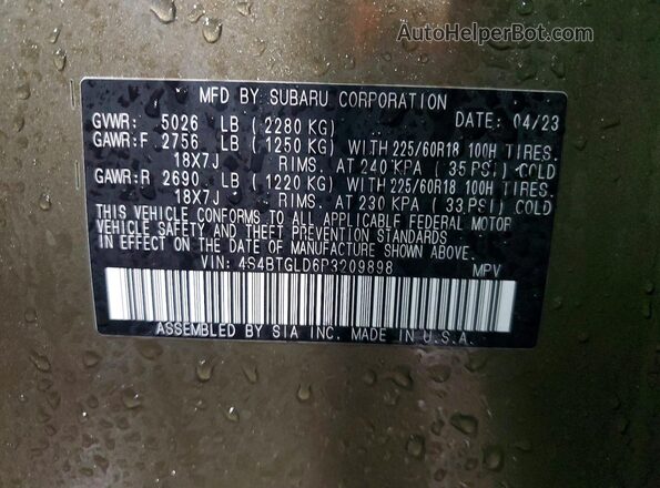 4S4BTGLD6P3209898 2023 SUBARU OUTBACK Green Vista del compartimento del motor