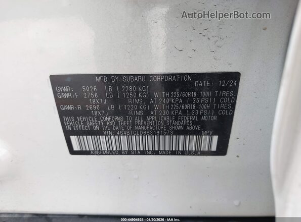 4S4BTGLD6S3191573 2025 SUBARU OUTBACK White Widok komory silnika