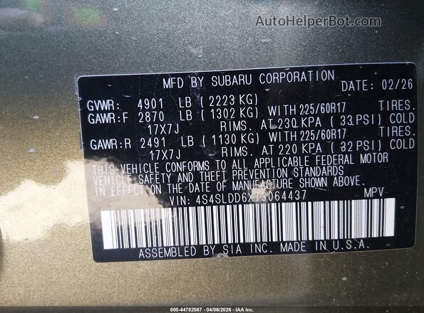 4S4SLDD6XT3064437 2026 SUBARU FORESTER Green Engine compartment view