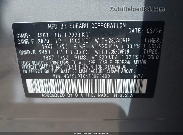 4S4SLDT64T3073409 2026 SUBARU FORESTER Gray Vista del compartimento del motor