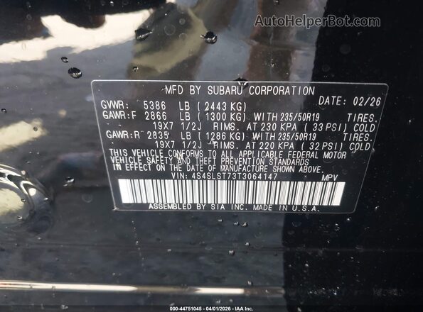 4S4SLST73T3064147 2026 SUBARU FORESTER Black 