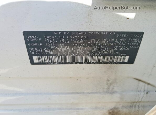 4S4WMACD1R3411031 2024 SUBARU ASCENT White VIN կոդի պիտակի տեսք