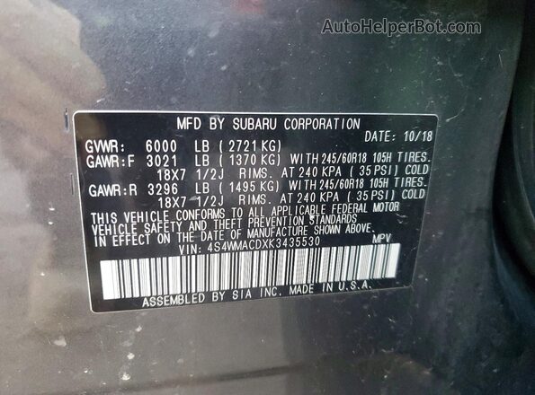 4S4WMACDXK3435530 2019 SUBARU ASCENT Gray 