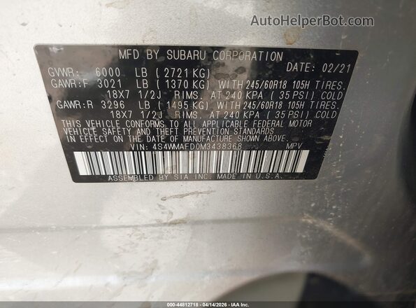 4S4WMAFD0M3438368 2021 SUBARU ASCENT Silver 