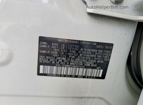 4S4WMAFD9M3475497 2021 SUBARU ASCENT White Vista de la etiqueta del VIN