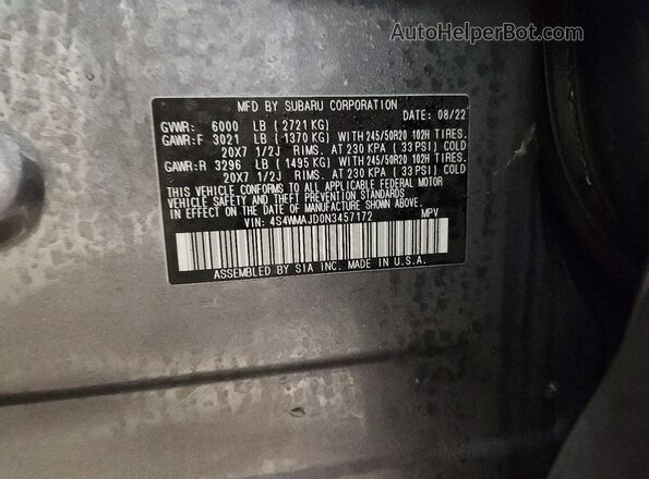 4S4WMAJD0N3457172 2022 SUBARU ASCENT Black Սալոնի 360 աստիճան տեսք