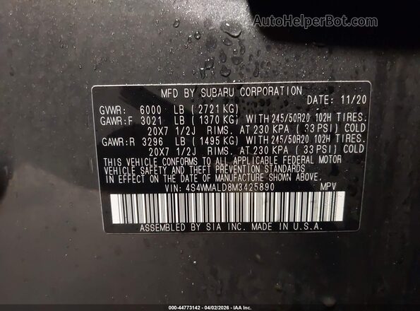 4S4WMALD8M3425890 2021 SUBARU ASCENT Серый 