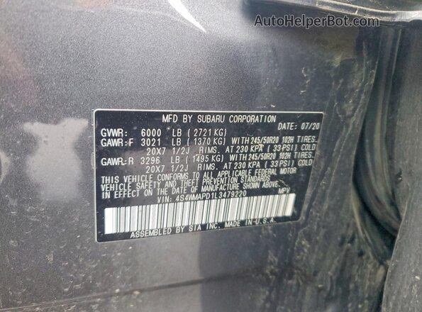 4S4WMAPD1L3479220 2020 SUBARU ASCENT Gray 