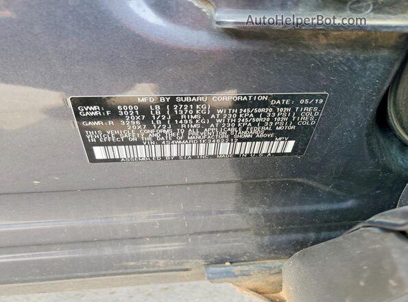 4S4WMARD1K3482212 2019 SUBARU ASCENT Gray Vista de la etiqueta del VIN