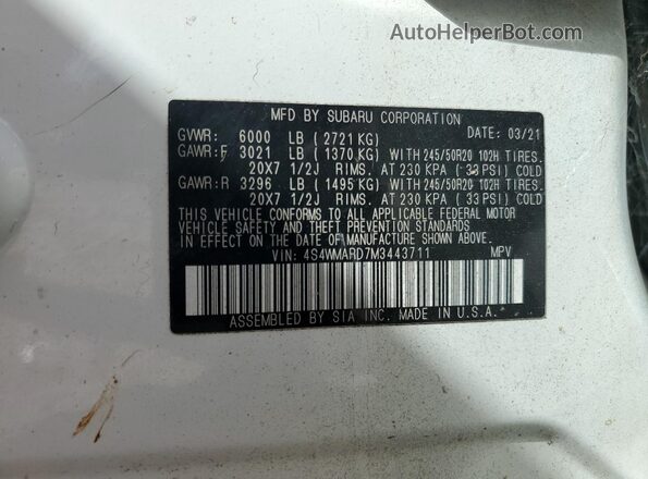 4S4WMARD7M3443711 2021 SUBARU ASCENT White 