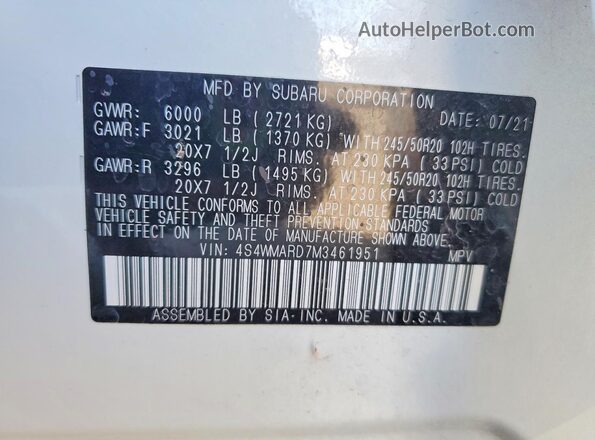 4S4WMARD7M3461951 2021 SUBARU ASCENT White 