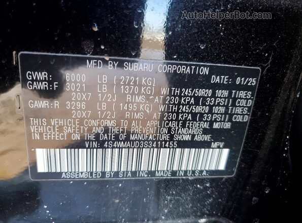 4S4WMAUD3S3411455 2025 SUBARU ASCENT Black სალონის 360-გრადუსიანი ხედი