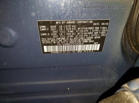 4S4WMAUD5P3463970 2023 SUBARU ASCENT Blue Widok wnętrza 360 stopni