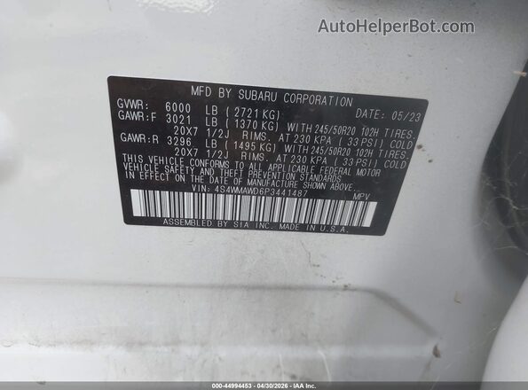 4S4WMAWD6P3441487 2023 SUBARU ASCENT White Вид підкапотного простору