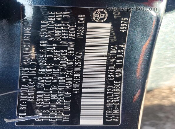 4T1BK1EB6HU252502 2017 TOYOTA AVALON Blue Вид підкапотного простору