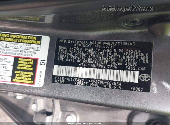 4T1C11AK8PU817618 2023 TOYOTA LE Серый 