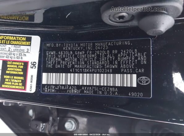 4T1C11BK4PU102348 2023 TOYOTA LE Black ძრავის განყოფილების ხედი