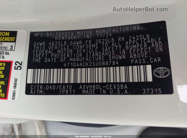 4T1DAACK2SU088784 2025 TOYOTA CAMRY Белый 