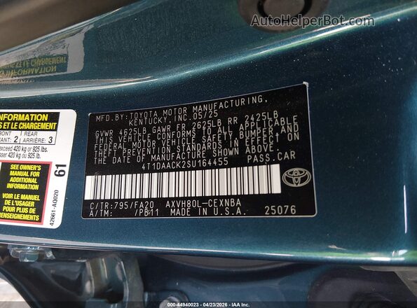 4T1DAACK2SU164455 2025 TOYOTA LE Turquoise Vista del compartimento del motor