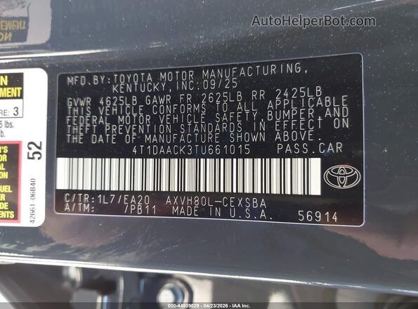4T1DAACK3TU661015 2026 TOYOTA CAMRY Gray Engine compartment view