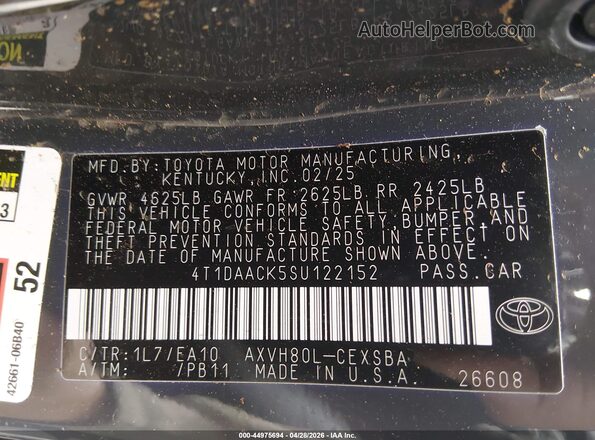 4T1DAACK5SU122152 2025 TOYOTA CAMRY Gray Widok komory silnika