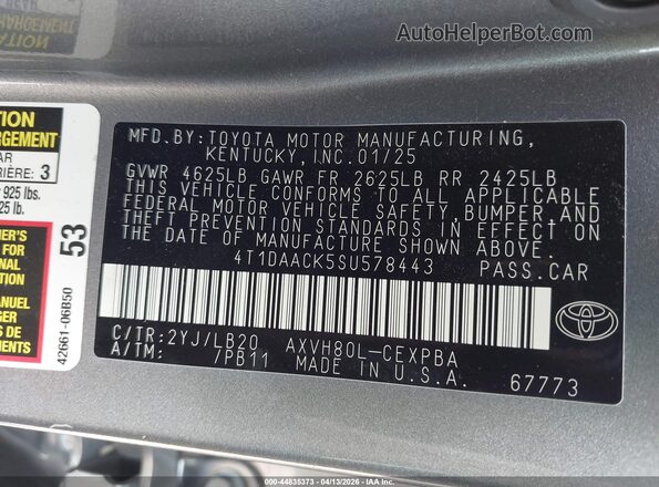 4T1DAACK5SU578443 2025 TOYOTA CAMRY Gray Engine compartment view