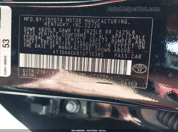 4T1DAACK8TU710385 2026 TOYOTA CAMRY Black Widok komory silnika
