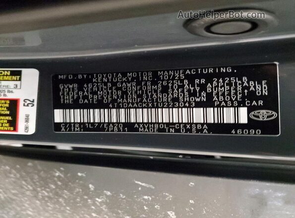 4T1DAACKXTU223043 2026 TOYOTA CAMRY Gray Engine compartment view