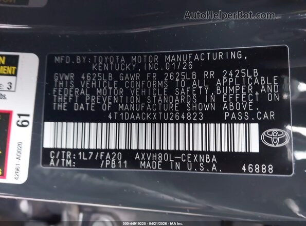4T1DAACKXTU264823 2026 TOYOTA LE Gray 