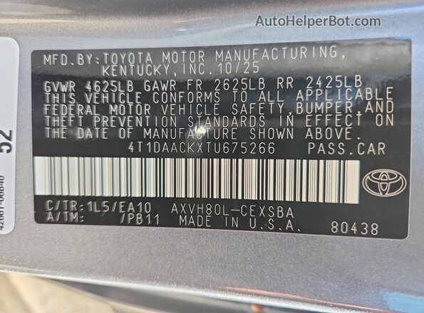 4T1DAACKXTU675266 2026 TOYOTA CAMRY Gray Engine compartment view