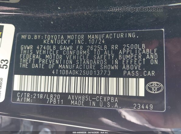 4T1DBADK2SU013773 2025 TOYOTA CAMRY Черный Вид подкапотного пространства