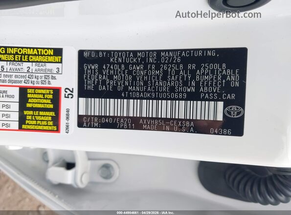 4T1DBADK9TU050689 2026 TOYOTA CAMRY Белый Вид подкапотного пространства