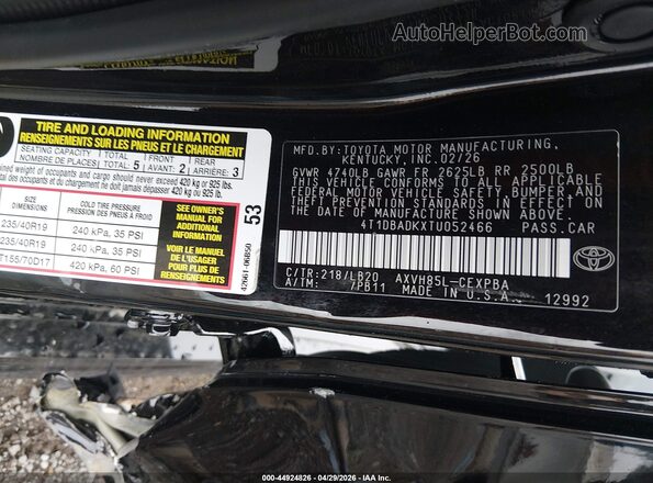 4T1DBADKXTU052466 2026 TOYOTA CAMRY Black Engine compartment view