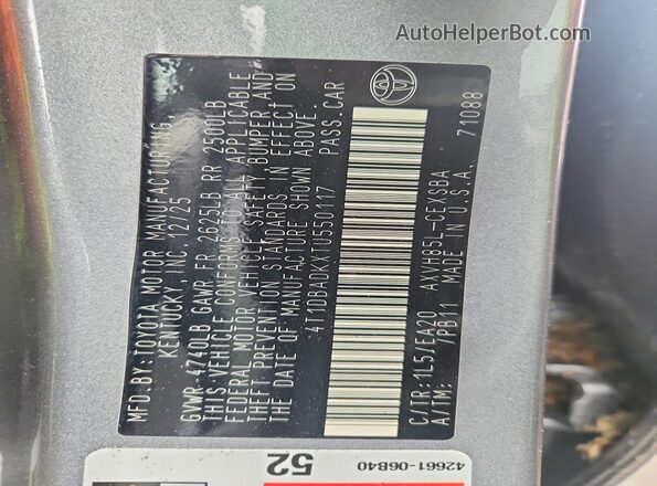 4T1DBADKXTU550117 2026 TOYOTA CAMRY Серый Вид подкапотного пространства